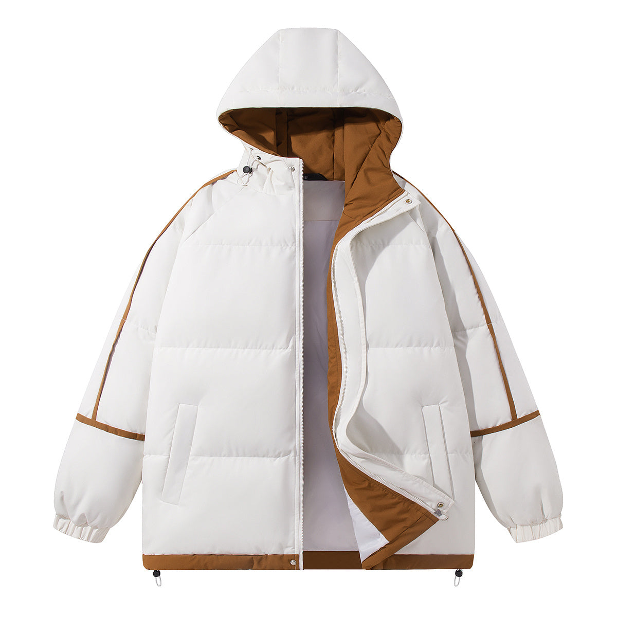 Contrast Striped/Tape Quilted Jacket with Pullover Hood UNISEX