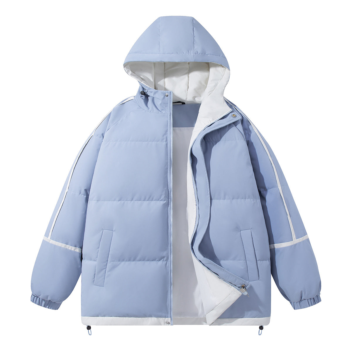 Contrast Striped/Tape Quilted Jacket with Pullover Hood UNISEX